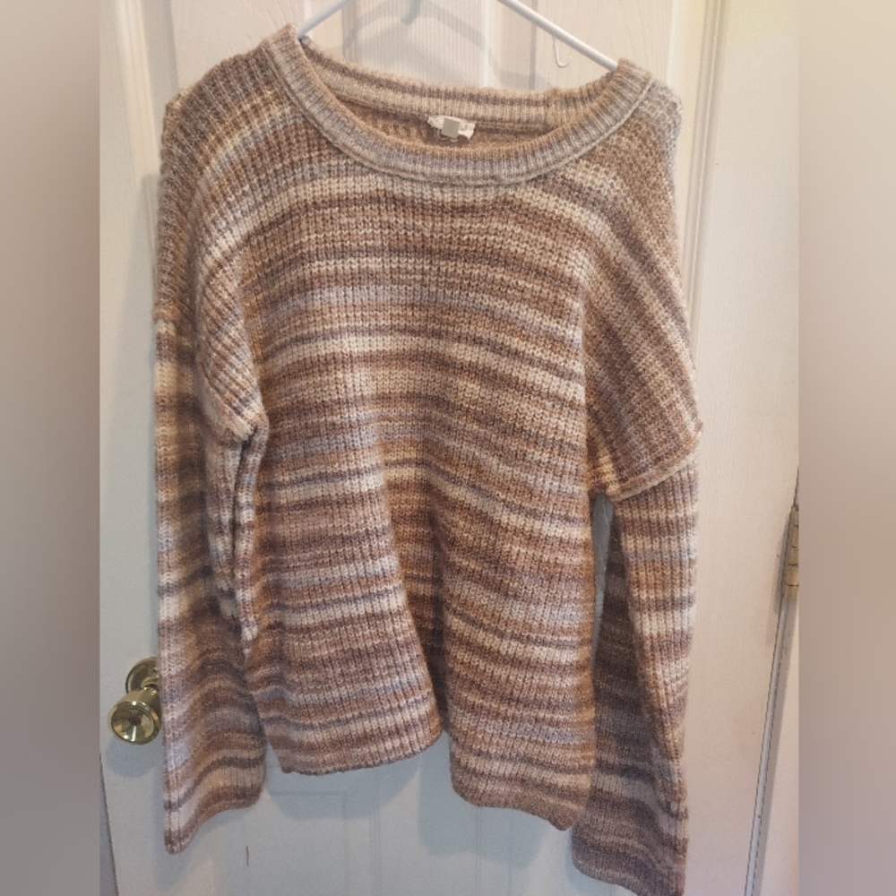 Hem And Threas Striped Brown and Cream Women's Sweater